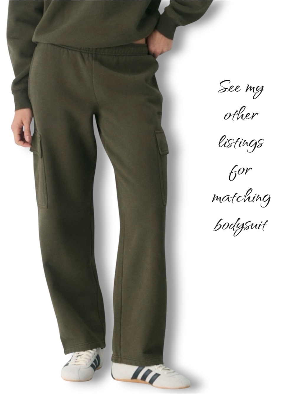 Aritzia Cozy Sweatfleece Mega Cargo Sweatpant XS Dark Olive Green Wide Leg EUC
